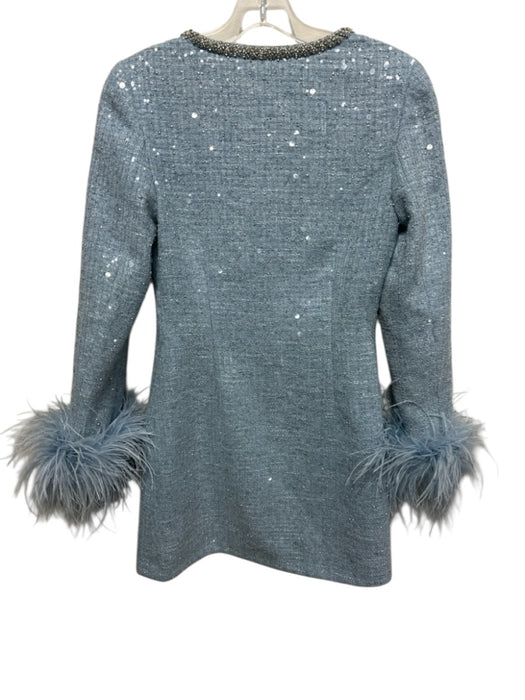 Self Portrait Size 2 Light Blue & Silver Polyester Long Sleeve Sequin Dress Light Blue & Silver / 2