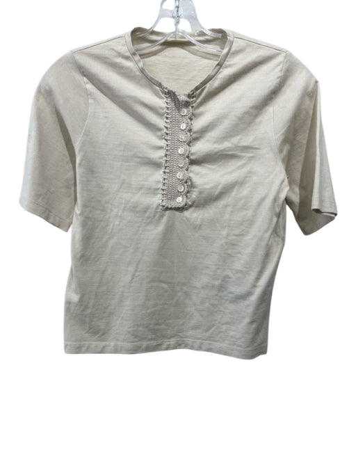 fortela Size Est XS/S Light Beige Cotton Short Sleeve Buttons Crochet detail Top Light Beige / Est XS/S
