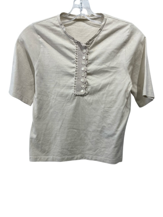 fortela Size Est XS/S Light Beige Cotton Short Sleeve Buttons Crochet detail Top Light Beige / Est XS/S