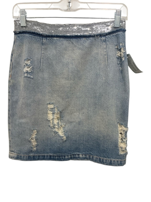 IRO Jeans Size 36 Light Wash Cotton Sequin Design Distressed Knee Length Skirt Light Wash / 36
