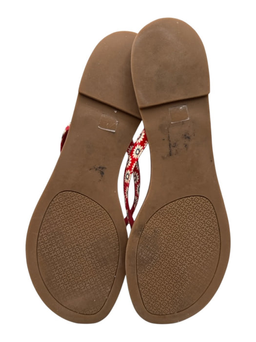 Tory Burch Shoe Size 6.5 Brown, Red, White Leather Flip Flop Floral Logo Sandals Brown, Red, White / 6.5