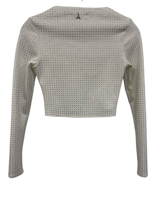 Maniere De Voir Size 2 White Cotton Blend Rhinestone Long Sleeve Zip Wrist Top White / 2