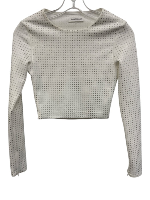 Maniere De Voir Size 2 White Cotton Blend Rhinestone Long Sleeve Zip Wrist Top White / 2