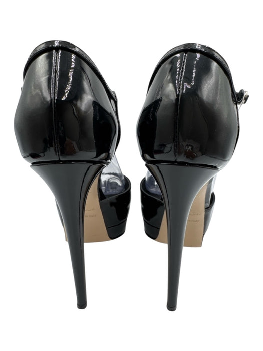 Le Silla Shoe Size 39 Black Leather Upper Patent Ankle Buckle Peep Toe Pumps Black / 39