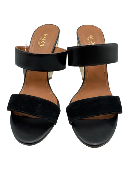 Malone Souliers Shoe Size 40 Black & Gold Leather Upper Two Strap Mule Sandals Black & Gold / 40