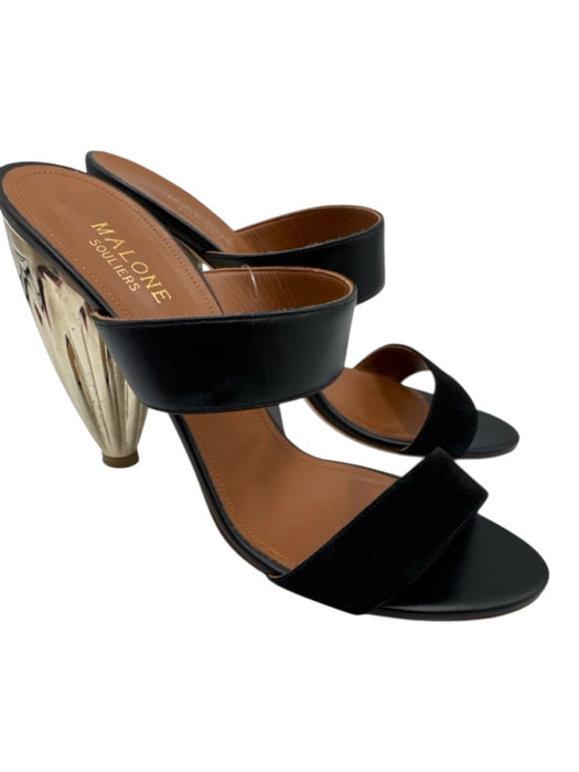 Malone Souliers Shoe Size 40 Black & Gold Leather Upper Two Strap Mule Sandals Black & Gold / 40