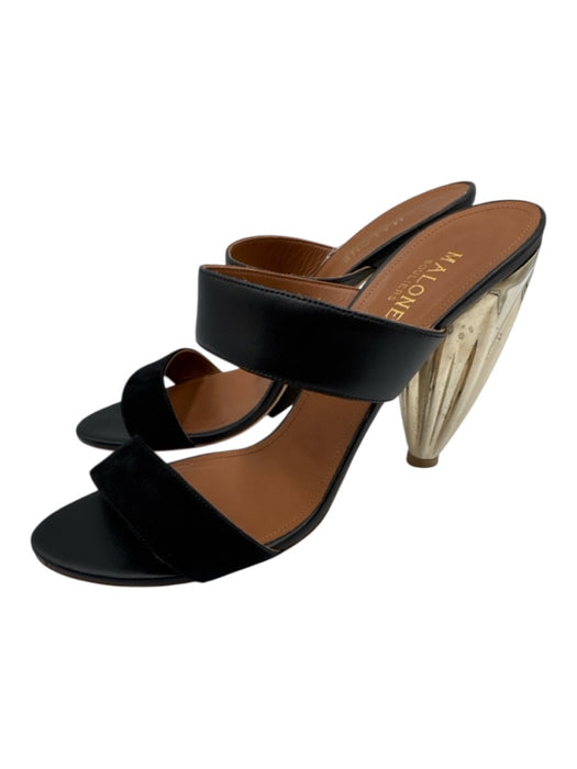 Malone Souliers Shoe Size 40 Black & Gold Leather Upper Two Strap Mule Sandals Black & Gold / 40