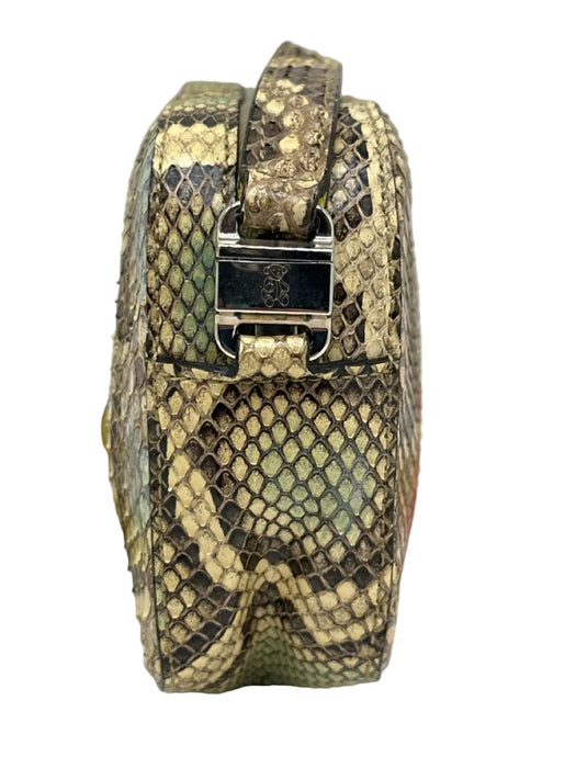 Gucci Cream, Brown, Multi Leather Snake Print Zip Close Cross Body Strap Bag