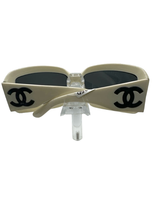 Chanel Ivory Acetate Mother of Pearl Logo Squared Shape Sunglasses Ivory