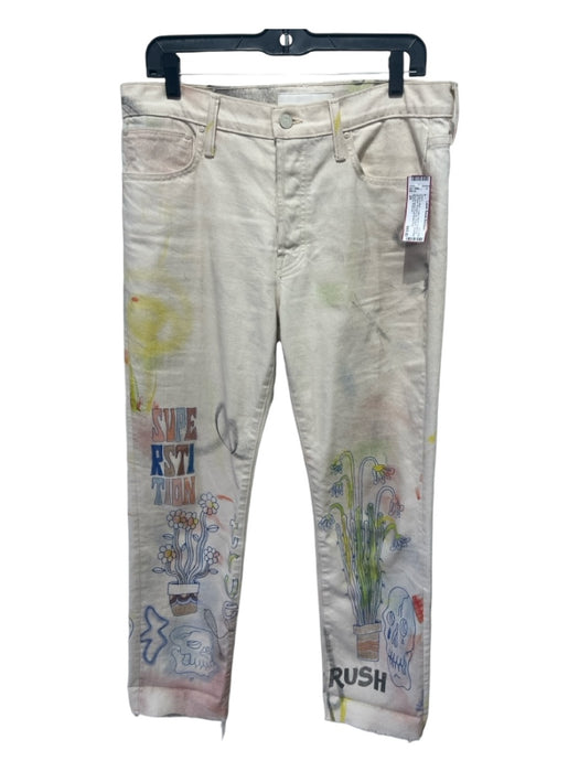 Mother Superior Size 29 Beige & Multi Cotton Denim Button Fly Mid Rise Jeans Beige & Multi / 29