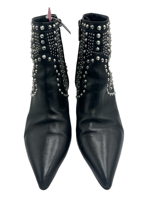 Saint Laurent Shoe Size 38.5 Black & Silver Rectangle Studded Ankle Booties Black & Silver / 38.5