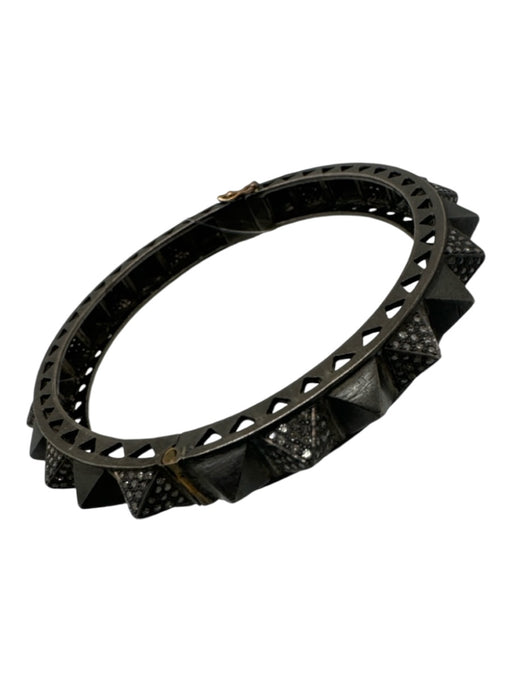 Pewter Natural Diamonds Studded Bangle Oxidized Silver Bracelet Pewter