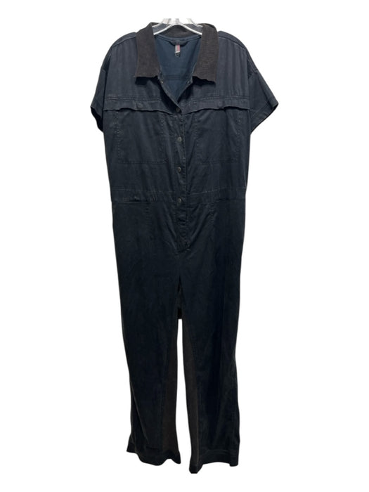 FP Movement Size M Black & Brown Polyester Blend Button Up Cap Sleeve Jumpsuit Black & Brown / M