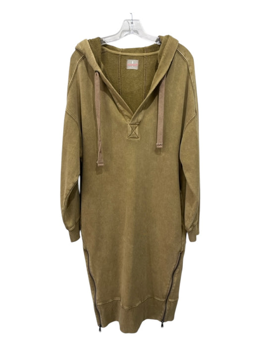 FP Movement Size S Tan Brown Cotton Midi Side Zip Hood Long Sleeve Dress Tan Brown / S