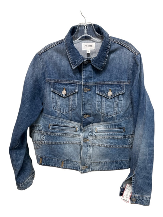 Frame Size XXS/XS Medium Wash Cotton Denim Button Up Pockets Denim Collar Jacket Medium Wash / XXS/XS