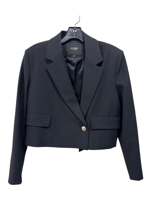 Maje Size 34 Black Polyester Blend One Button Lapel Cropped Blazer Jacket Black / 34