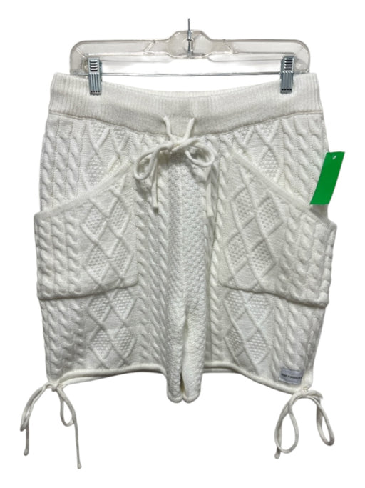 Retro Vert Size L White Wool Cable Knit Drawstring Waist Shorts White / L