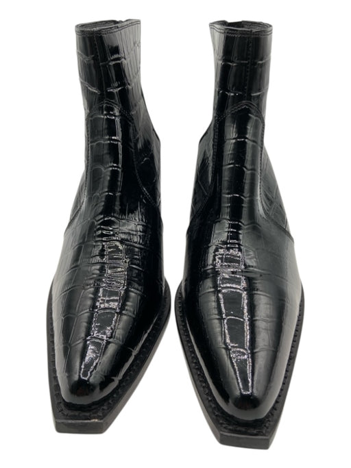 Anine Bing Shoe Size 39 Black Leather Crocodile Stacked Heel Pointed Toe Booties Black / 39