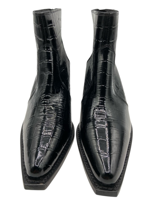 Anine Bing Shoe Size 39 Black Leather Crocodile Stacked Heel Pointed Toe Booties Black / 39