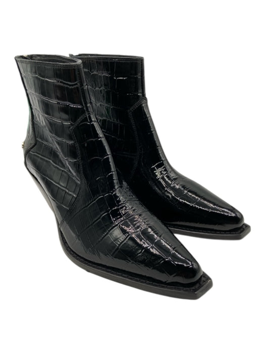Anine Bing Shoe Size 39 Black Leather Crocodile Stacked Heel Pointed Toe Booties Black / 39