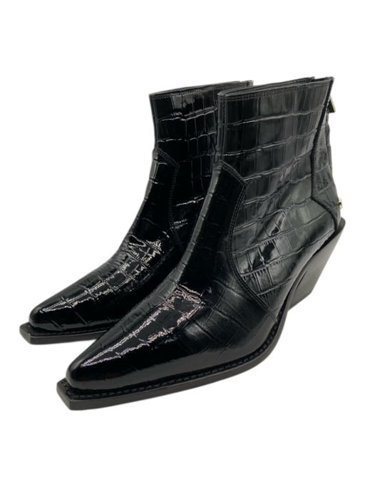 Anine Bing Shoe Size 39 Black Leather Crocodile Stacked Heel Pointed Toe Booties Black / 39