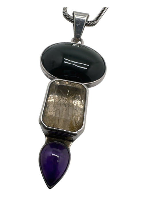 No Brand Silver 925 Silver & Onyx Agate Citrine Amethyst Necklace Silver