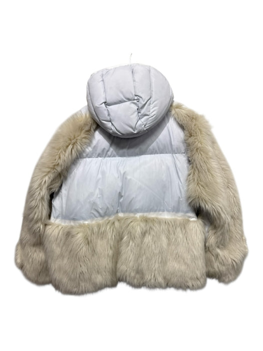Nike X Sacai Size L Ice Blue & Cream Nylon Blend Faux Fur Trim Goose Down Coat Ice Blue & Cream / L