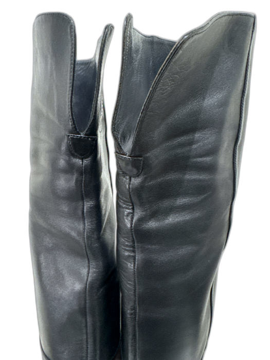 Chanel Shoe Size 39 Black Leather Paneled Embroidered Logo Side Zip Boots Black / 39