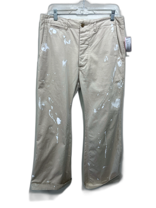 R13 Size 31 Khaki Cotton Chino Button Fly Paint Splatter Flare Pants Khaki / 31