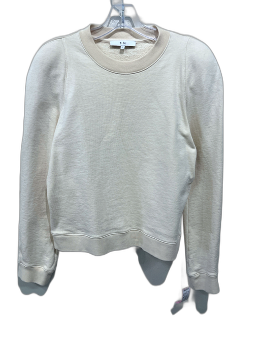 Tibi Size M Cream Yellow Cotton Shoulder Pads Ribbed Hem Long Sleeve Sweater Cream Yellow / M