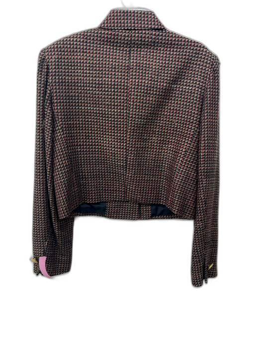 Ann May Size 8 Black, Taupe & Red Silk Geometric Two Button Cropped Jacket Black, Taupe & Red / 8