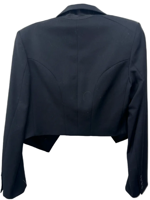 Nili Lotan Size 6 Black Wool Fabric Block Button Detail Open Front Jacket Black / 6