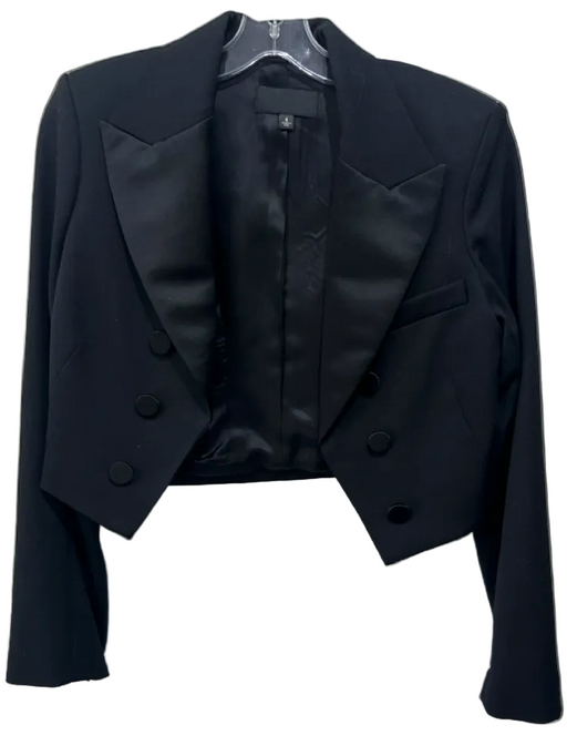 Nili Lotan Size 6 Black Wool Fabric Block Button Detail Open Front Jacket Black / 6