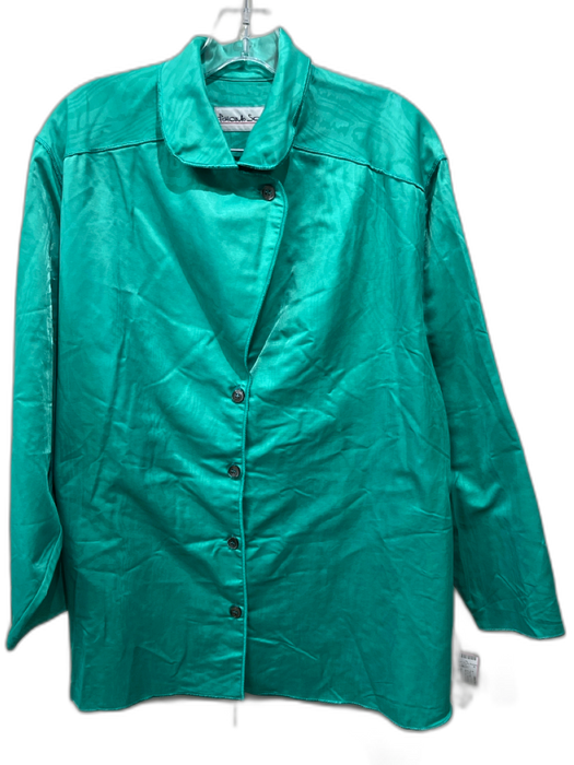 Fernando Sanchez Size Medium Teal Nylon Blend Silk Feel Button Front Pant Set Teal / Medium
