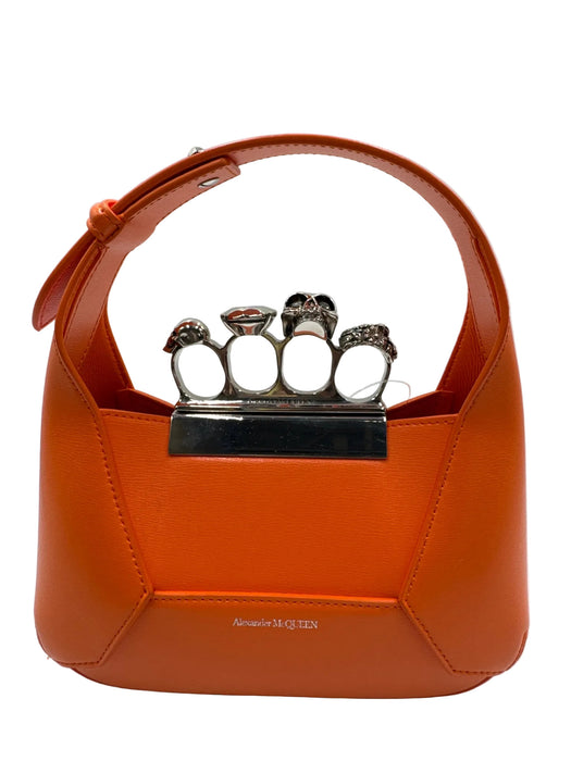 Alexander McQueen Orange & Silver Leather & Metal Knuckle Bar Hobo Skull Bag