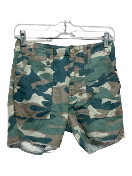 Mother Size 25 Green & Tan Cotton & Lyocell Camoflage High Waist Pockets Shorts Green & Tan / 25