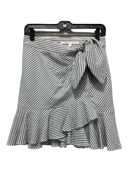 Veronica Beard Size 2 Gray & White Cotton Blend Striped Mini Ruffle Front Skirt Gray & White / 2