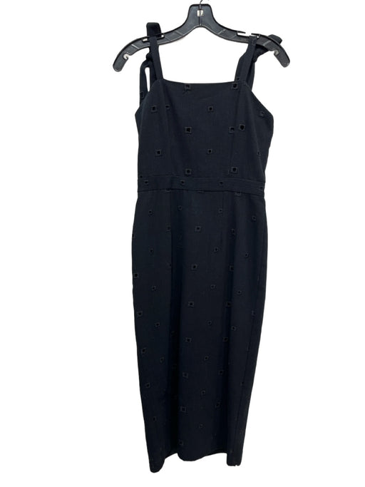 Hunter Bell Size 2 Black Cotton Midi Tie Straps Perforated Geometric Dress Black / 2