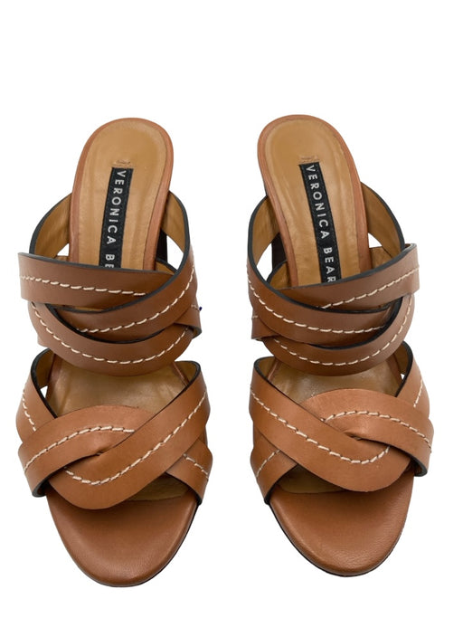 Veronica Beard Shoe Size 36 Brown Leather Stacked Block Heel Slip On Sandals Brown / 36