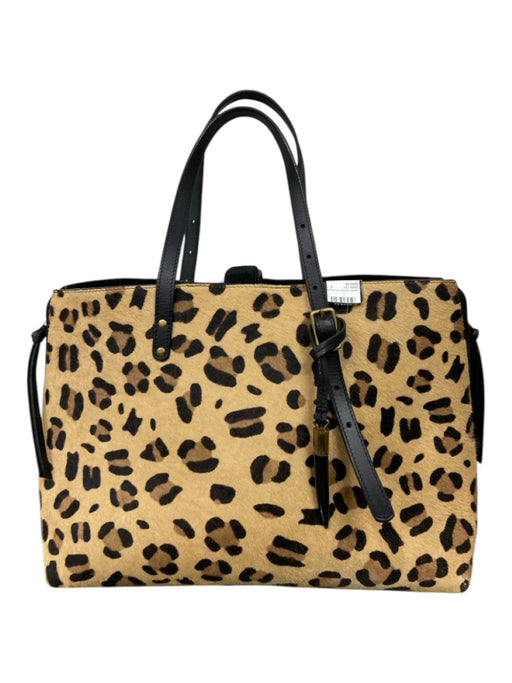 Kempton & Co Beige, Brown & Black Cowhide Ponyhair Animal Print 2 Handles Bag Beige, Brown & Black / M