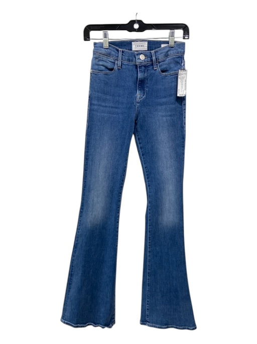 Frame Size 25 Medium Wash Cotton Denim Whiskering Mid Rise Wide Leg Flare Jeans Medium Wash / 25