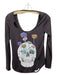 Chasor Size XS Dark Gray & Multi Cotton Blend Scoop Neck 3/4 Sleeve Skull Top Dark Gray & Multi / XS