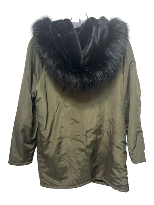 Velvet Size XS Olive Green & Black Polyester Blend Faux Fur Zip Pockets Coat Olive Green & Black / XS