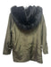 Velvet Size XS Olive Green & Black Polyester Blend Faux Fur Zip Pockets Coat Olive Green & Black / XS