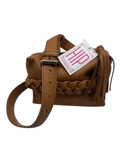 Hand In Pocket Camel Brown Pebbled Leather Crossbody Braid Detailing Bag Camel Brown / XS