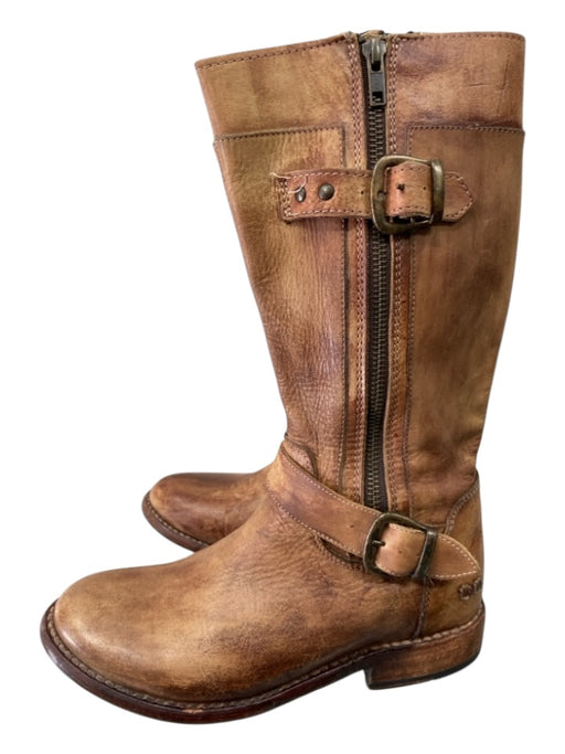 BedStu Shoe Size 6.5 Beige & Brown Leather Almond Toe Calf High Boots Beige & Brown / 6.5