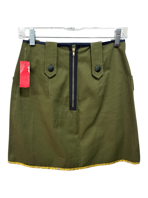 Harvey Faircloth Size S Olive Green & Navy Cotton Mini Cargo A line Skirt Olive Green & Navy / S