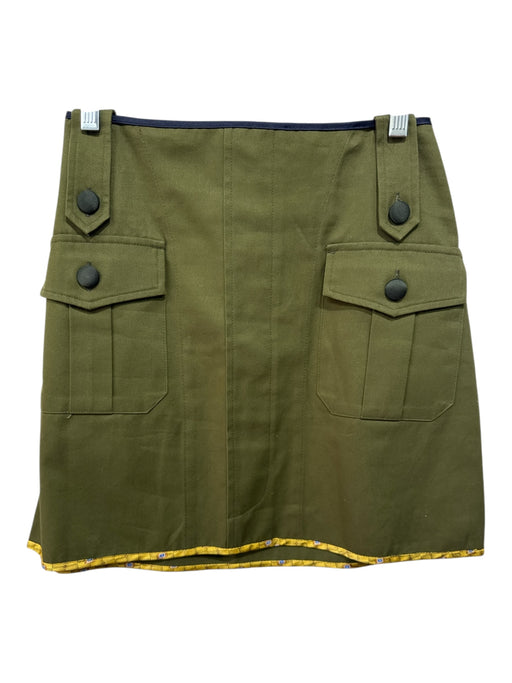 Harvey Faircloth Size S Olive Green & Navy Cotton Mini Cargo A line Skirt Olive Green & Navy / S