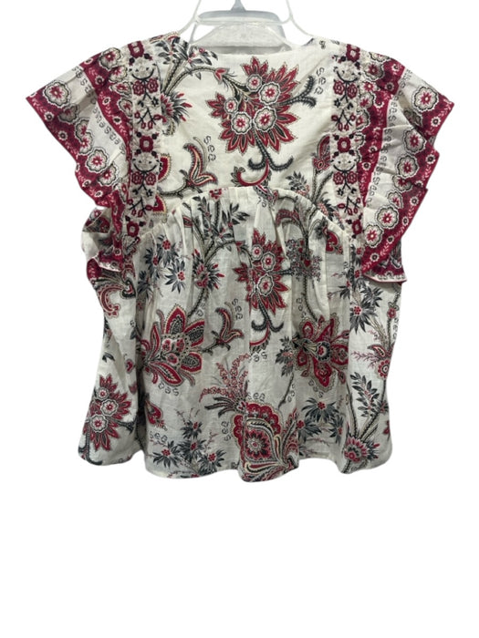 Sea New York Size XS Beige & Red Cotton Embroidered Floral Tassel Tie Detail Top Beige & Red / XS