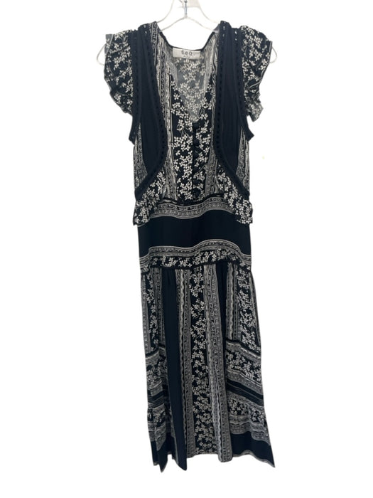 Sea New York Size 2 Navy blue & Cream Viscose Embroidered Detail Maxi Dress Navy blue & Cream / 2